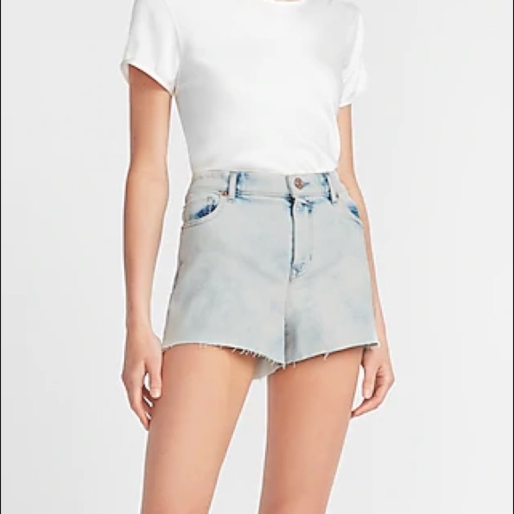 Express high waisted original acid wash raw hem jean shorts